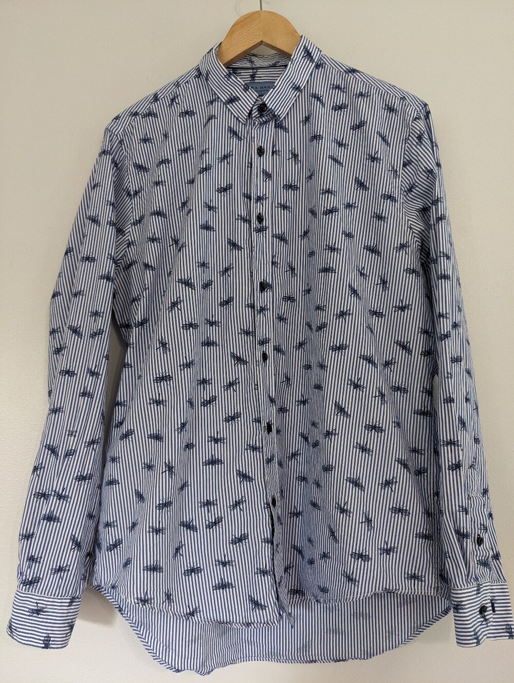 Zara Shirt Button Down Mens XL Slim Fit Long Sleeve Blue Dragonfly Buisness